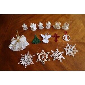 Lot -15 Vtg Handmade Starched Crocheted Angel Snowflake Tree Christmas Ornaments